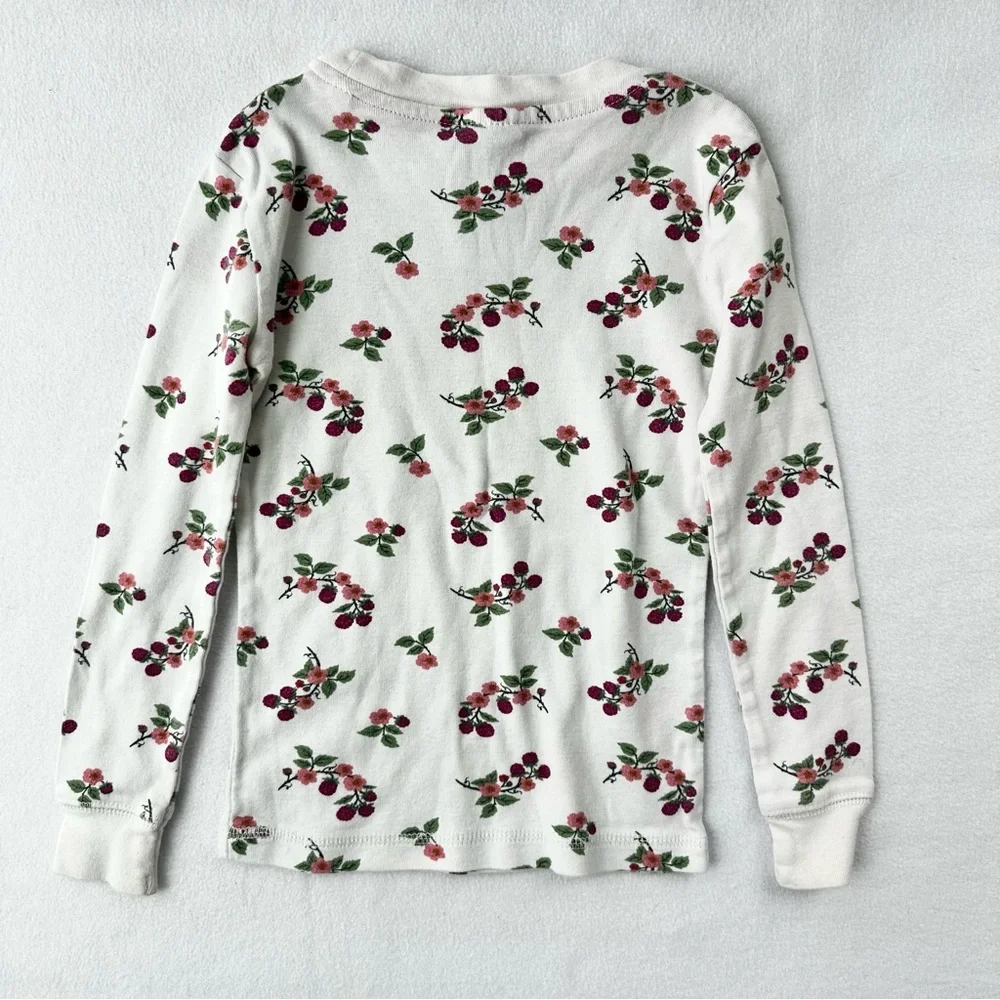 Mini Boden Girls White Floral Long Sleeve Top Pink White Crew Neck 100% Cotton 4